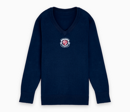 Lightweight Knitted V-Neck Jumper - Navy Blue (Centre Logo)