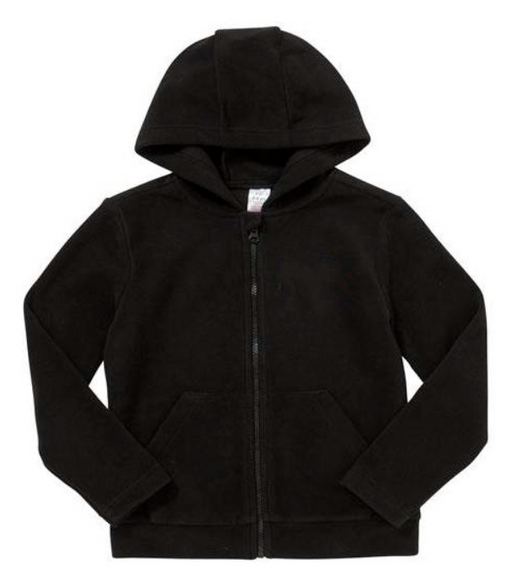 Plain Zip-Through Fleece With Hood - Black Plain Zip-Through Fleece With Hood - Black