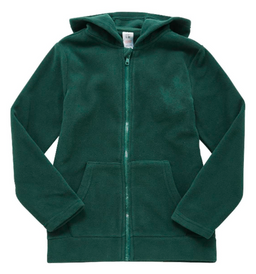 Plain Zip-Through Fleece With Hood - Bottle Green