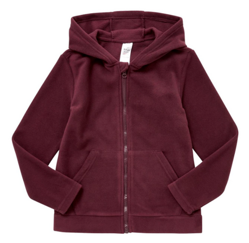 Plain Zip-Through Fleece With Hood - Burgundy Plain Zip-Through Fleece With Hood - Burgundy