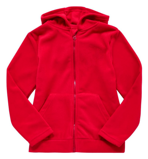 Plain Zip-Through Fleece With Hood - Red Plain Zip-Through Fleece With Hood - Red