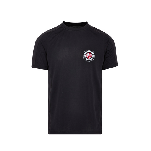 Sports T-Shirt - Black featuring a logo, crafted from quick-dry piquet knit fabric, with top-stitched shoulders and sleeves for comfortable sports performance. Sports T-Shirt - Black featuring a logo, crafted from quick-dry piquet knit fabric, with top-stitched shoulders and sleeves for comfortable sports performance.