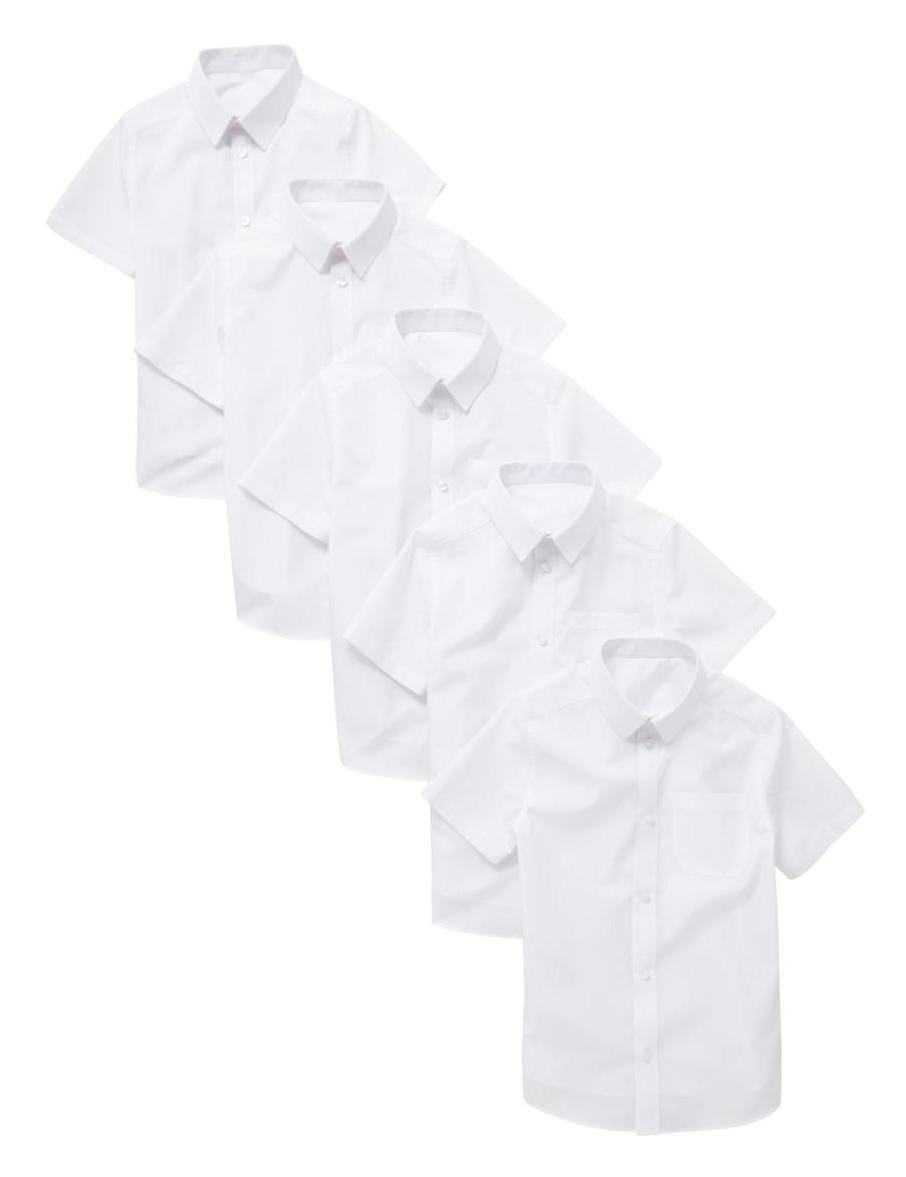 5 Pack Of Boys Easy Care Short Sleeve Shirts - White