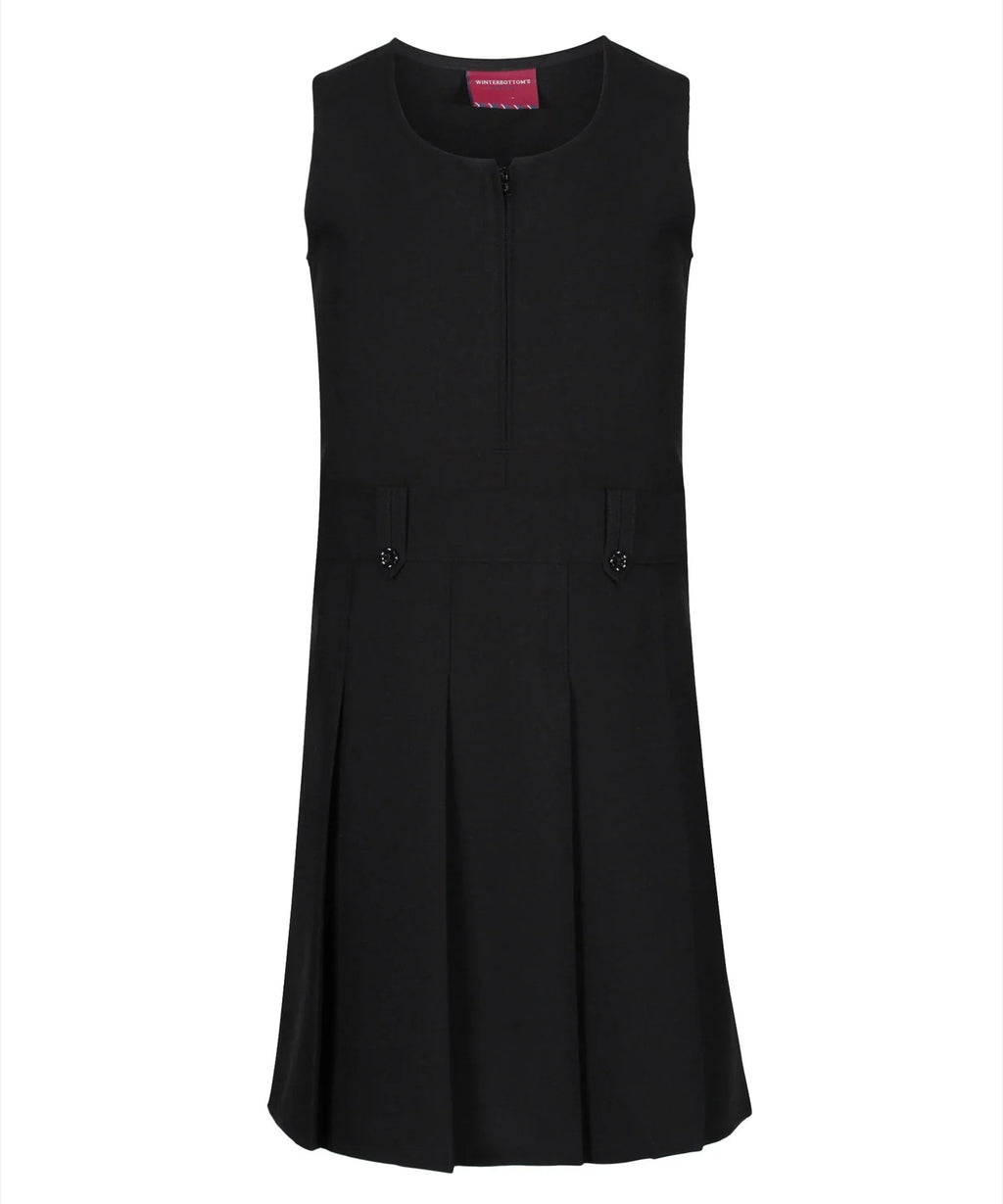 Pinafore Dress - Flower Button - Black