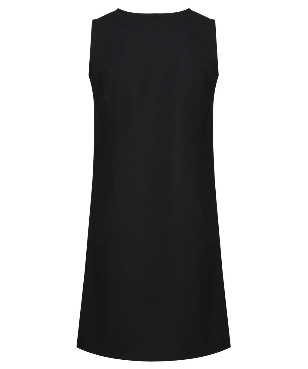 Pinafore Dress - Flower Button - Black