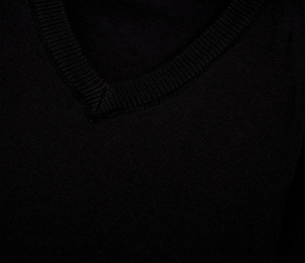 Lightweight V-Neck Cotton Jumper - Black