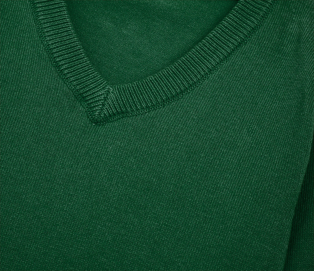 Lightweight V-Neck Cotton Jumper - Bottle Green