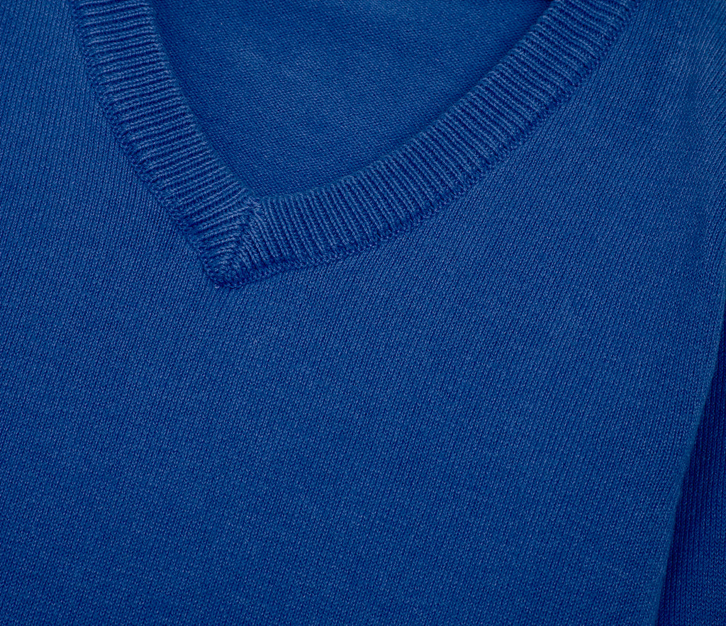 Lightweight V-Neck Cotton Jumper - Bright Royal Blue