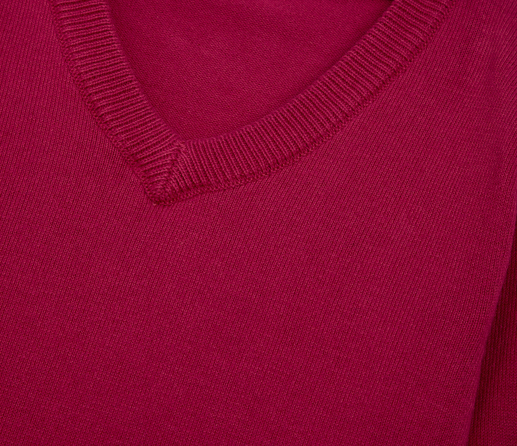 Lightweight V-Neck Cotton Jumper - Burgundy