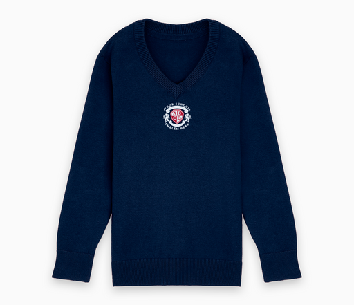 Lightweight Knitted V-Neck Jumper - Navy Blue (Centre Logo)