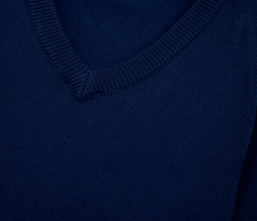 Lightweight Knitted V-Neck Jumper - Navy Blue (Centre Logo)