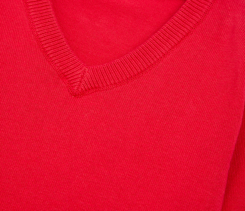 Lightweight V-Neck Cotton Jumper - Red