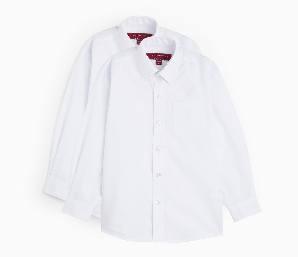 Boys Shirt - Long Sleeved - Twin Pack - White