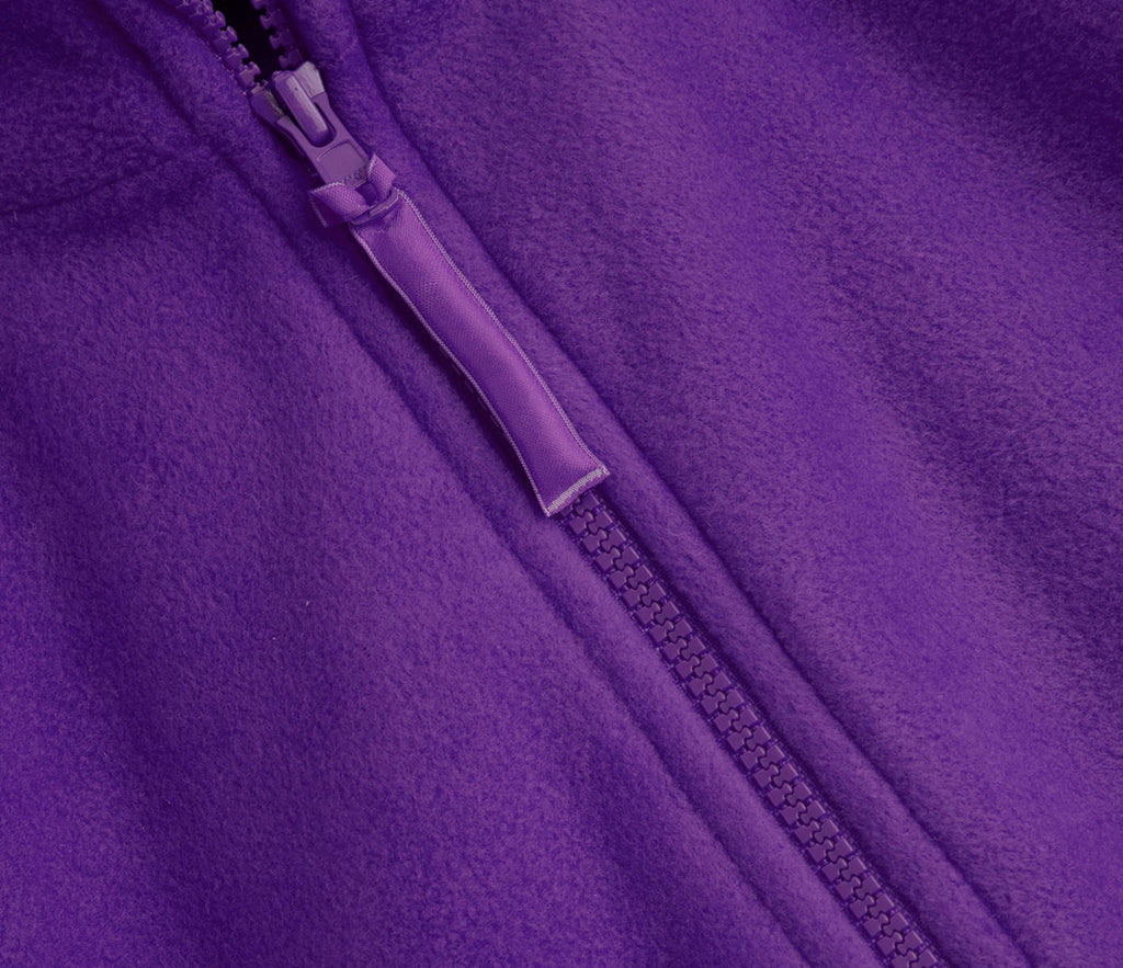 Close-up of Zeco Polar Fleece, showcasing fuzzy texture, full zip with YKK zipper, and elasticated cuffs, emphasizing its heavyweight, anti-pill fabric.