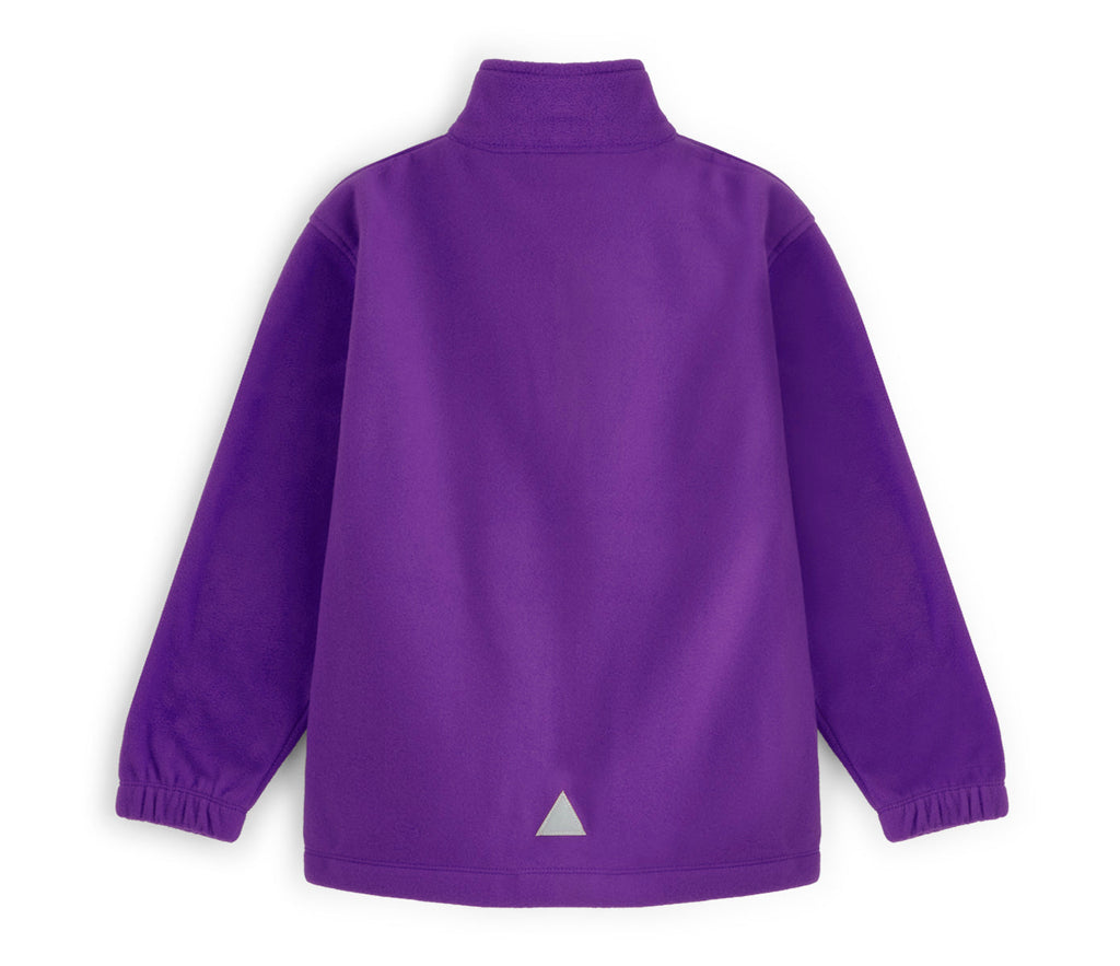 Zeco Polar Fleece - Purple: Long-sleeve pullover with stand-up collar, elastic cuffs, reflective patch, YKK zips, and two front zip pockets.
