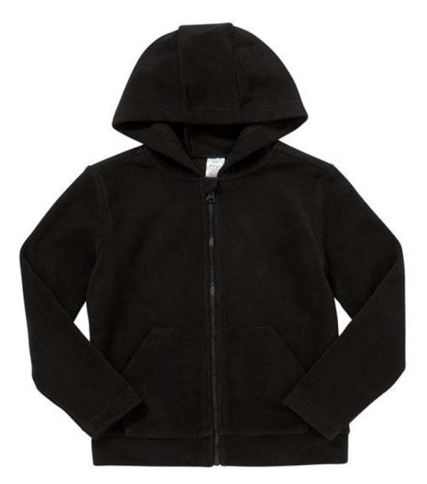 Plain Zip-Through Fleece With Hood - Black