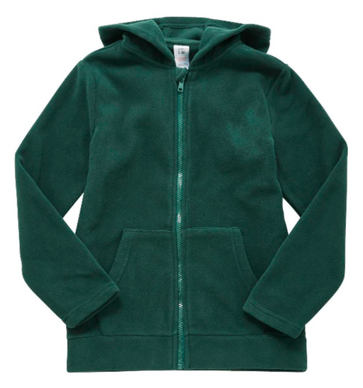 Plain Zip-Through Fleece With Hood - Bottle Green