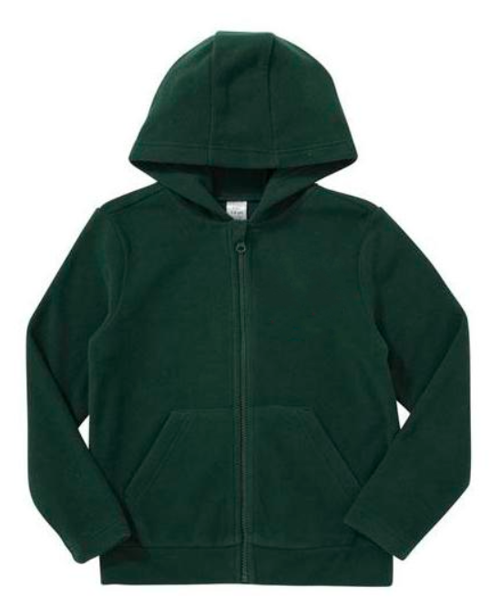 Plain Zip-Through Fleece With Hood - Bottle Green