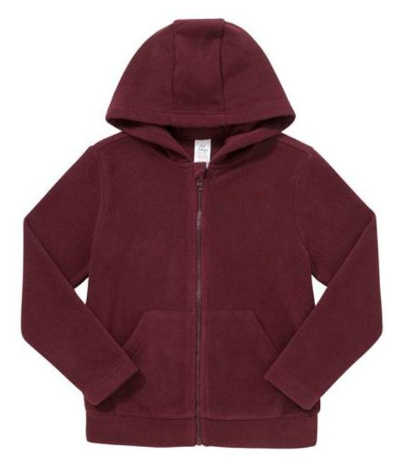 Plain Zip-Through Fleece With Hood - Burgundy