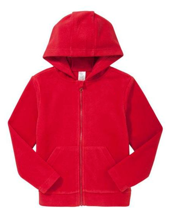 Plain Zip-Through Fleece With Hood - Red