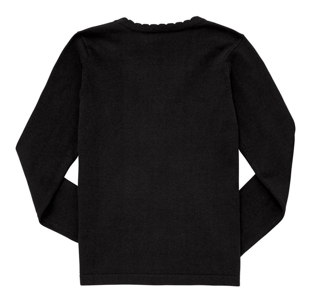 Lightweight Scallop Edge Cotton Cardigan - Black
