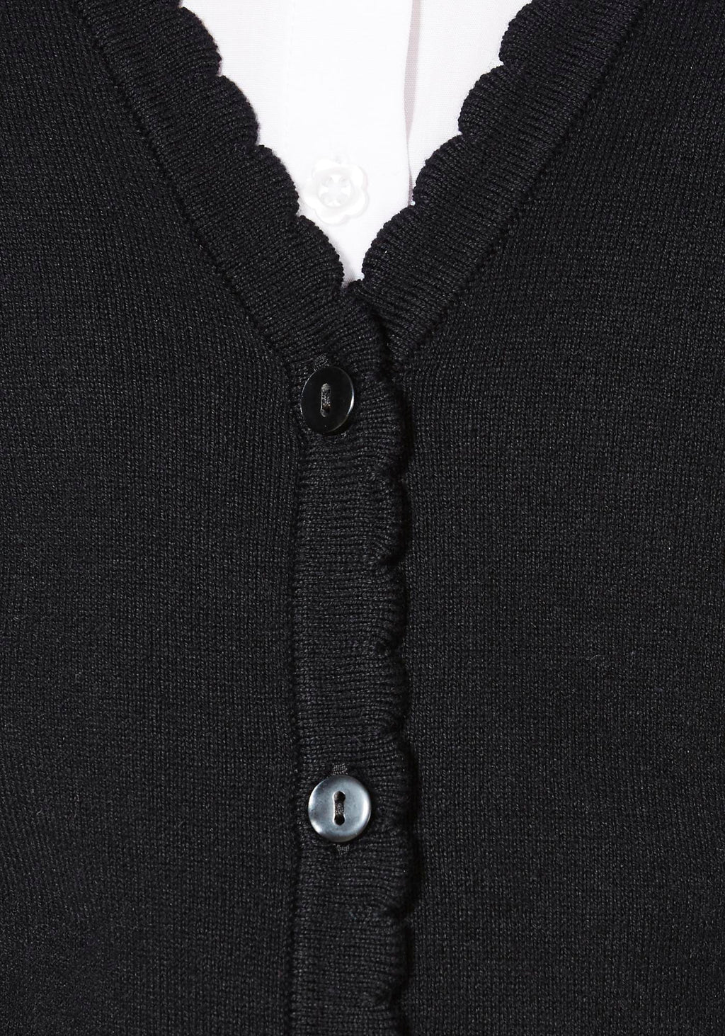 Lightweight Scallop Edge Cotton Cardigan - Black