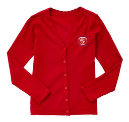 Lightweight Scallop Edge Cotton Cardigan - Red