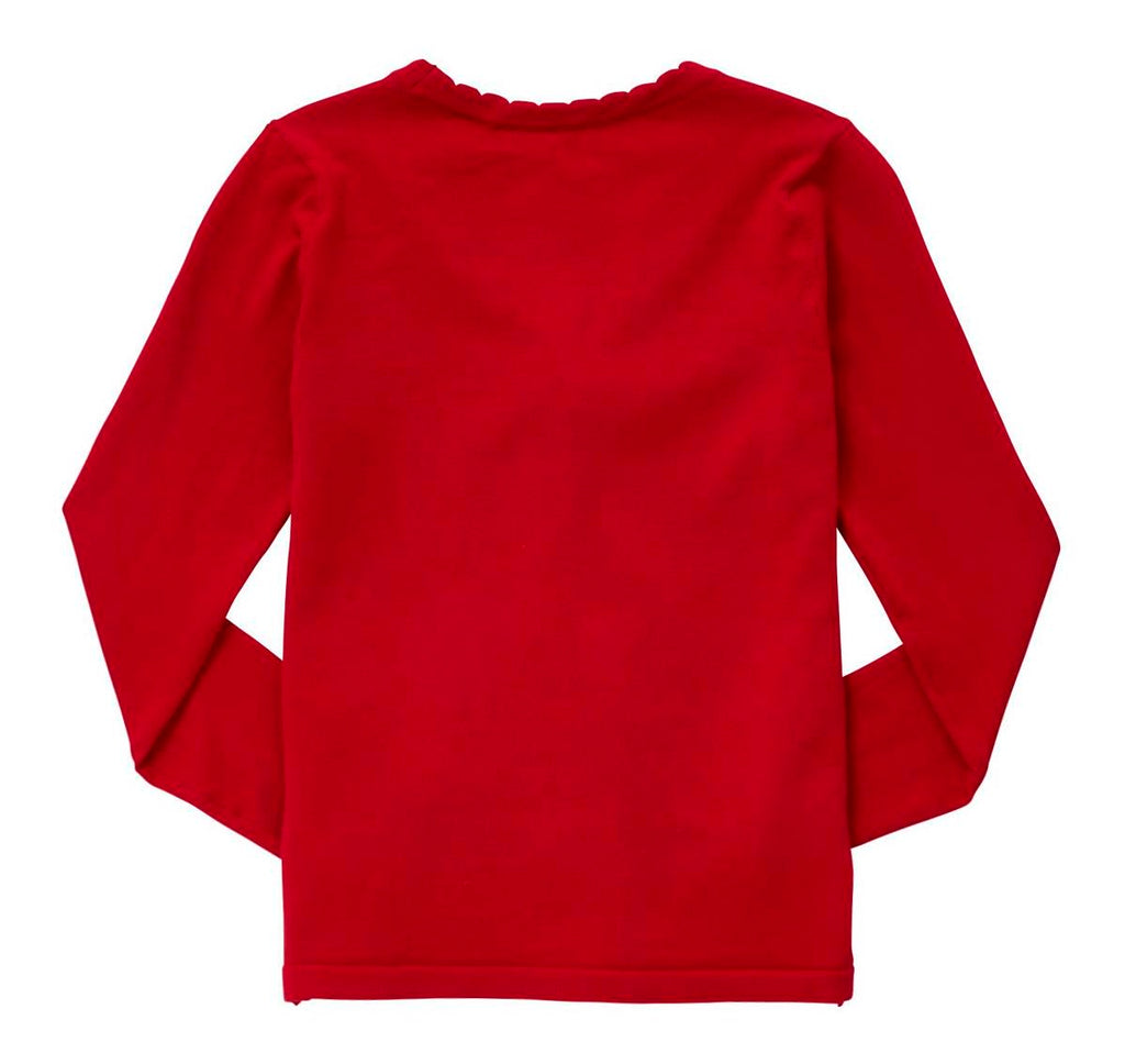 Lightweight Scallop Edge Cotton Cardigan - Red