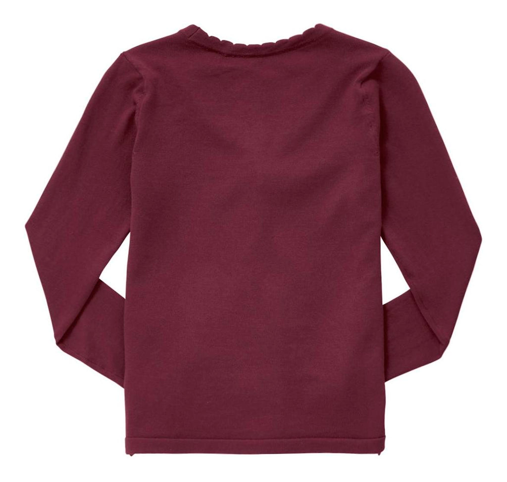 Lightweight Scallop Edge Cotton Cardigan - Burgundy