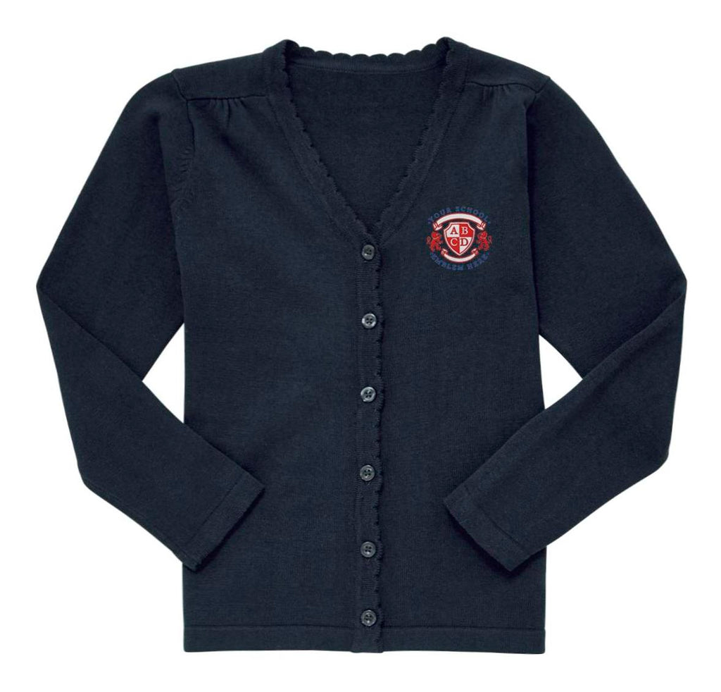 Lightweight Scallop Edge Cotton Cardigan - Navy Blue