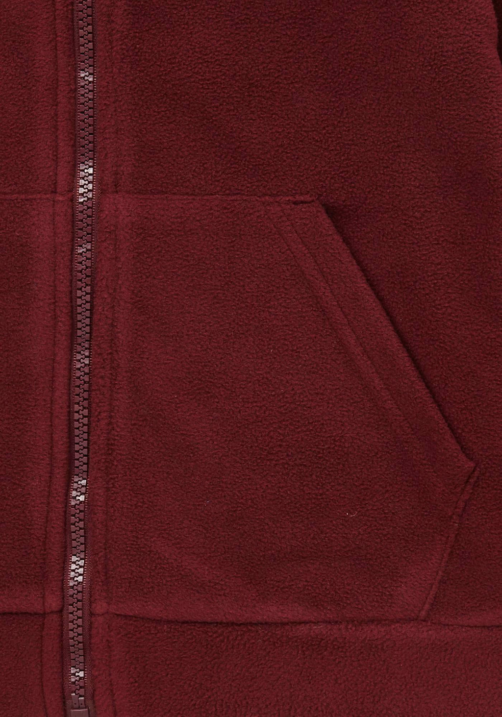 Plain Zip-Through Fleece With Hood - Burgundy