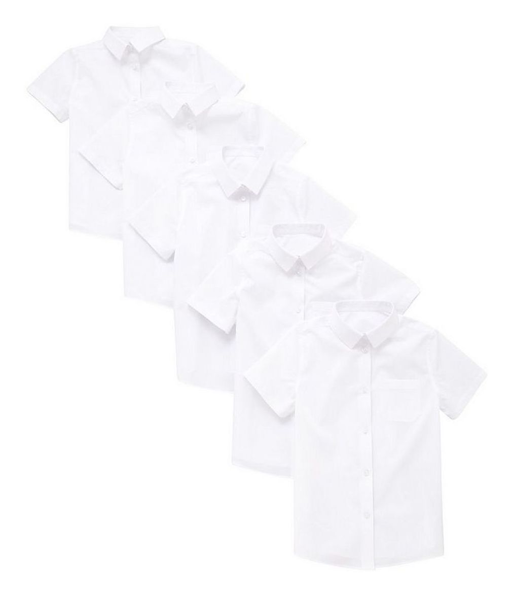 5 Pack Of Girls Easy Care Short Sleeve Shirts - White